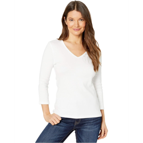 Womens Lilla P 1x1 Rib 3/4 Sleeve V-Neck Top