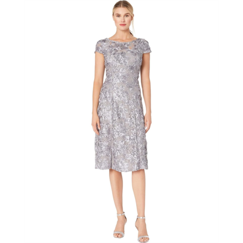 Womens Alex Evenings Tea Length A-Line Rosette Dress