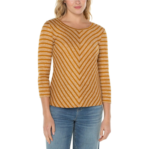 Womens Liverpool Los Angeles 3/4 Sleeve Miter Front Scoop Neck Knit Top