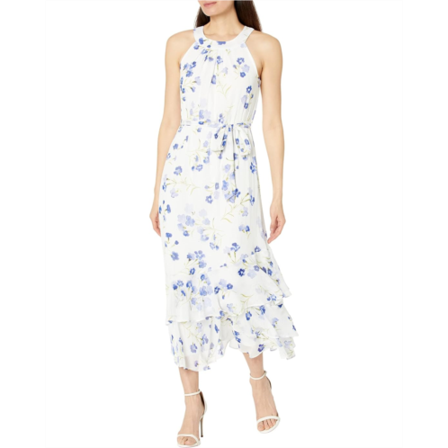 Calvin Klein Chiffon Print Mock Neck Maxi Dress