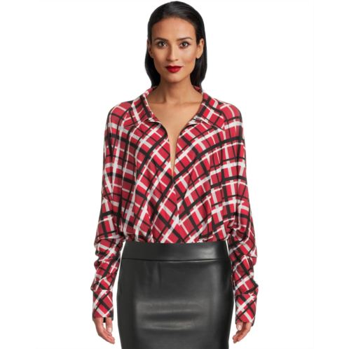 Womens Norma Kamali Super Oversized Boyfriend Neck Shirt Bodysuit