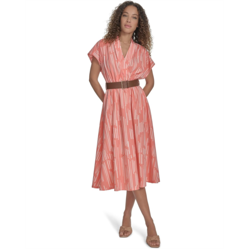 Calvin Klein Belted Striped Commuter Midi