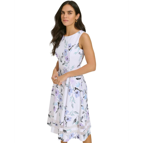Calvin Klein A-Line Printed Scuba Dress with Illusion Hem Detail