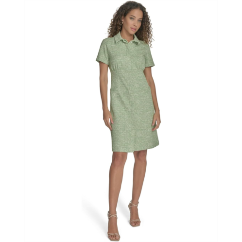 Calvin Klein Tweed Short Sleeve Collared Dress