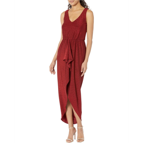 Calvin Klein V-Neck Glitter Knit Gown with Ruched Front