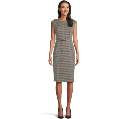 Calvin Klein Cap Sleeve Ponte Belted Sheath