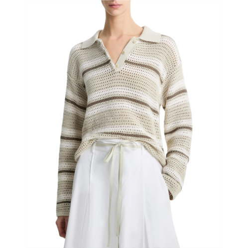 Womens Vince Mesh Stripe Button Polo