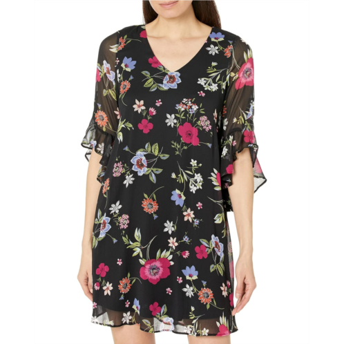 Calvin Klein Chiffon Print Bell Sleeve Dress