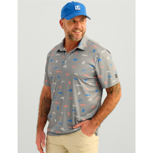 Huk Mens KC Pursuit Printed Polo Shirt Dark Grey