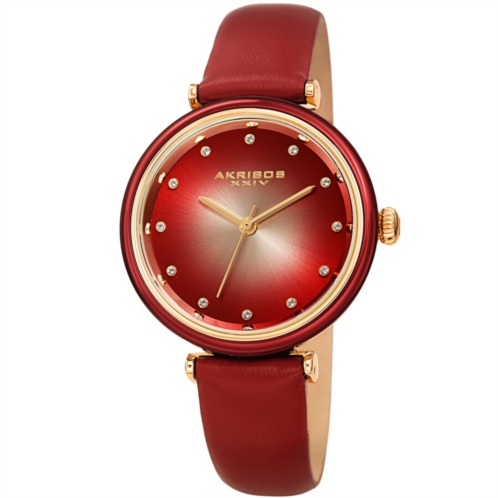 Akribos Xxiv Red Dial Red Leather Ladies Watch