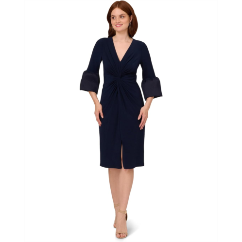 Adrianna Papell Stretch Jersey Twist Front Dress with Taffetta Bell Sleeve