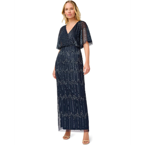 Adrianna Papell Long Beaded Blouson Mother of the Bride Gown