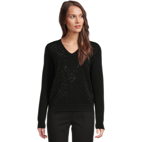 Elliott Lauren Pop Top - Long Sleeve V-Neck Sweater with Crystals detail