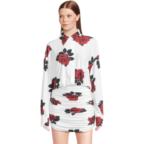 Womens Norma Kamali Oversized Boyfriend Neck Shirt Shirred Bottom Mini Dress