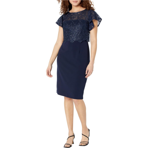 Adrianna Papell Sequin Guipure Lace Popover Top Sheath Dress
