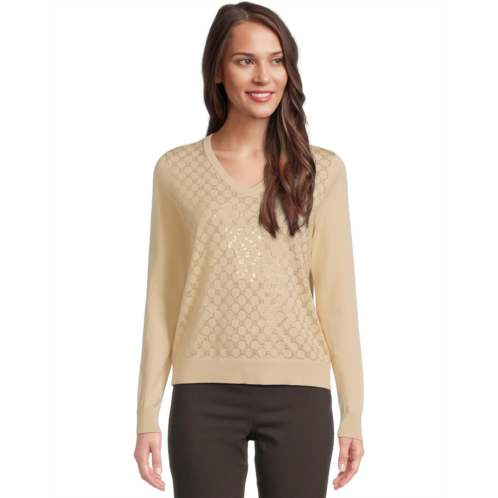 Elliott Lauren Pop Top - Long Sleeve V-Neck Sweater with Crystals detail