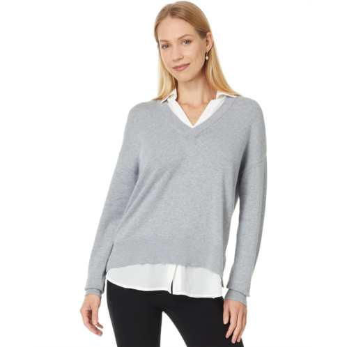 Elliott Lauren Modal Knits - Double layer V-neck sweater with shirting