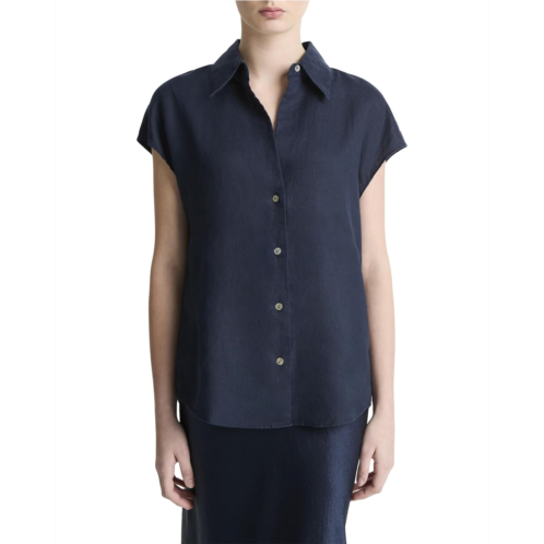Womens Vince Cap Sleeve Button Down Blouse