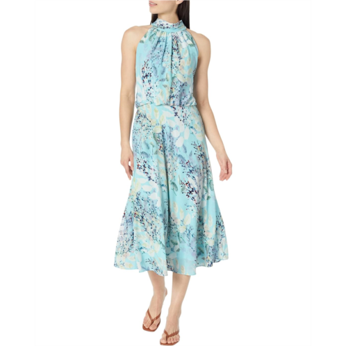 Adrianna Papell Mock Neck Printed Water Color Midi Dress