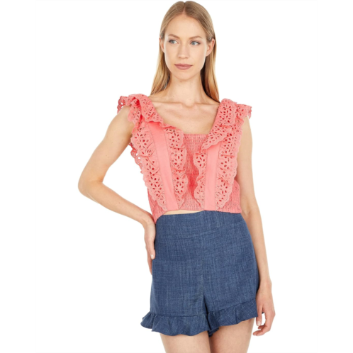 BCBGMAXAZRIA Eyelet Ruffle Top