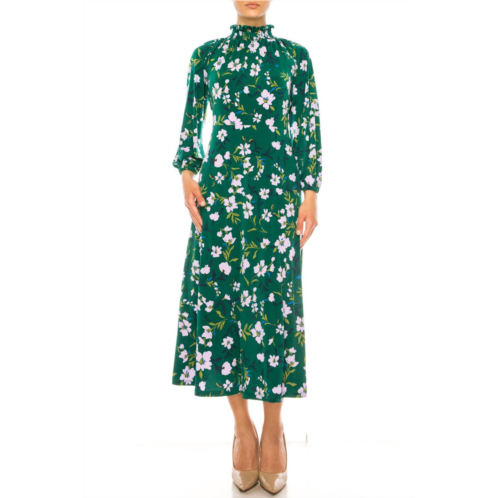 Maggy London floral mock neck midi dress in green lilac