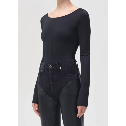 AGOLDE womens stevie open neck thong bodysuit in black