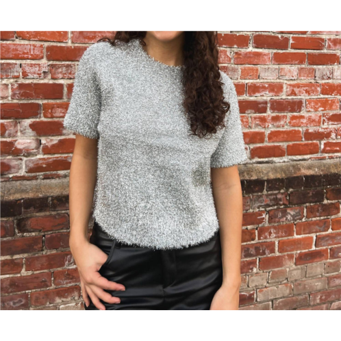 DESIGN HISTORY adeline short sleeve sweater top in silver