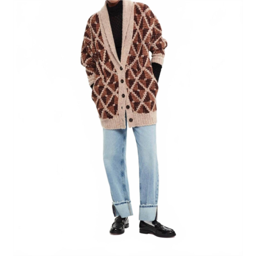 FRAME grandfather shawl cardigan in cream multi