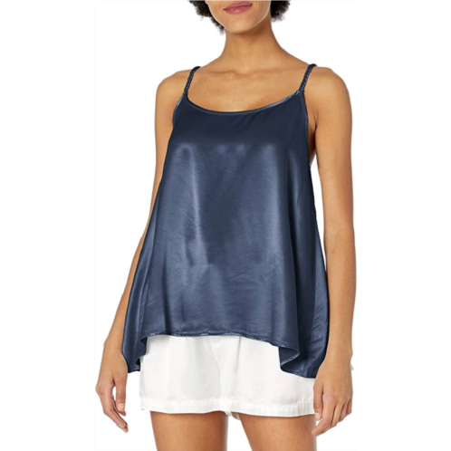 PJ Harlow daisy satin tank with braided straps & elastic back in navy