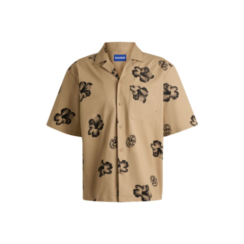 HUGO relaxed-fit shirt in hibiscus-print stretch cotton