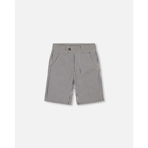 Deux par Deux slant pocket bermuda shorts navy blue striped