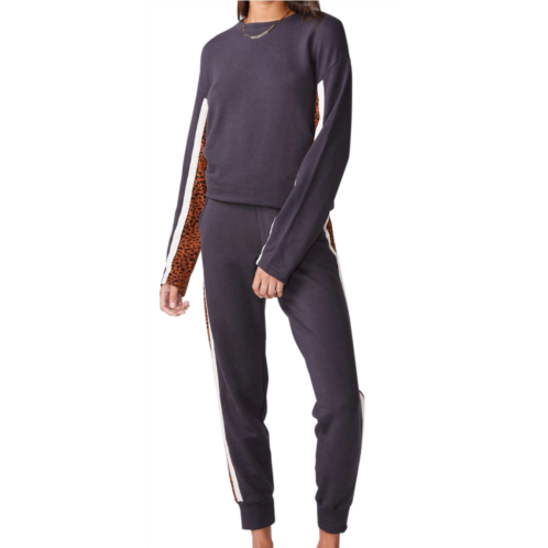 MONROW paneled mini leopard sweatpants in faded black