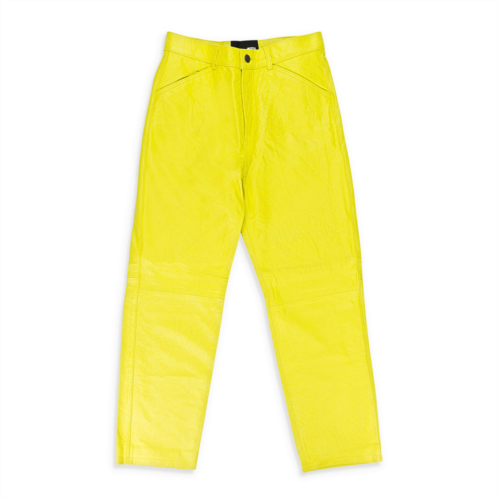 SP5DER debossed leather yellow casual pants