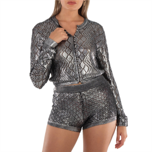 Rabanne ladies black sequin-design cropped cardigan