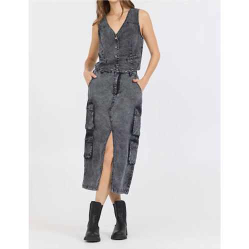 Vintage Havana split front midi skirt in washed black