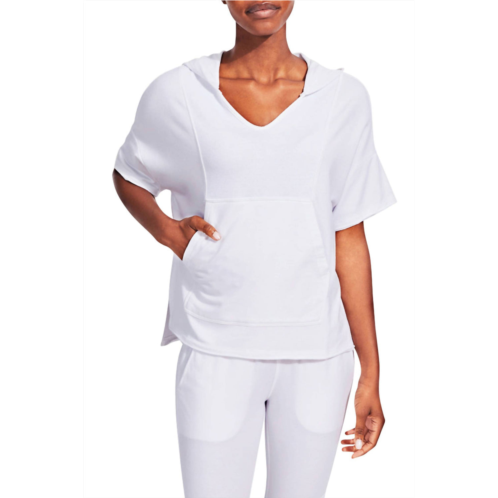 Kensie v-neck ribbed short sleeve pullover sweatshirt in white