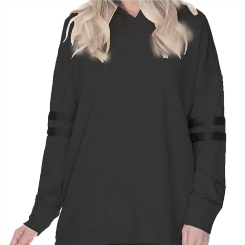 PJ Harlow destiny french terry hooded sweatshirt with satin trim in black