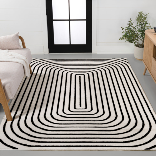 Jonathan Y freya high-low modern scandinavian arch stripe monotone ivory runner rug