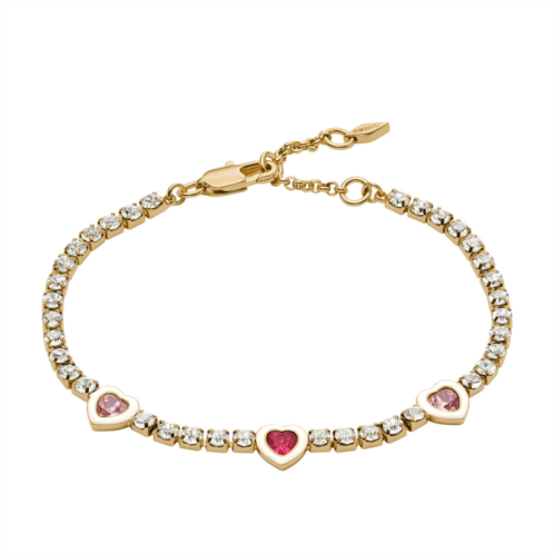 Fossil womens gold-tone brass heart tennis bracelet