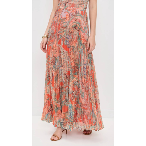 torin pleated maxi skirt in orange/light blue paisley