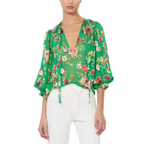 Alice olivia moranne silk-blend top