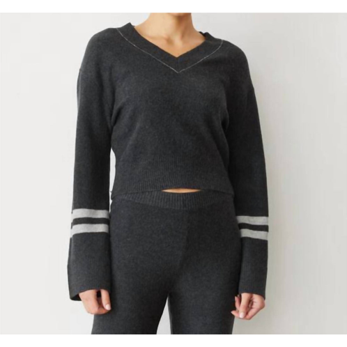 MONROW plush stripe sweater in faded black