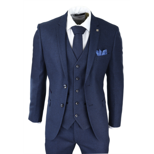 Paul Andrew arthur blue 3 piece suit birdseye suit