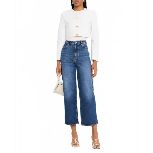 FRAME seersucker cropped jacket in color: light chambray multi