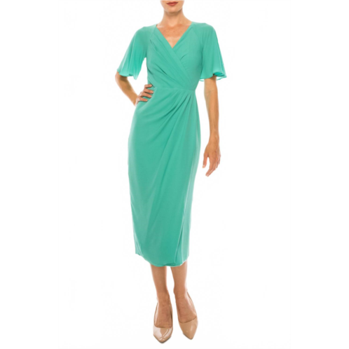 Maggy London short sleeve wrap midi dress in green