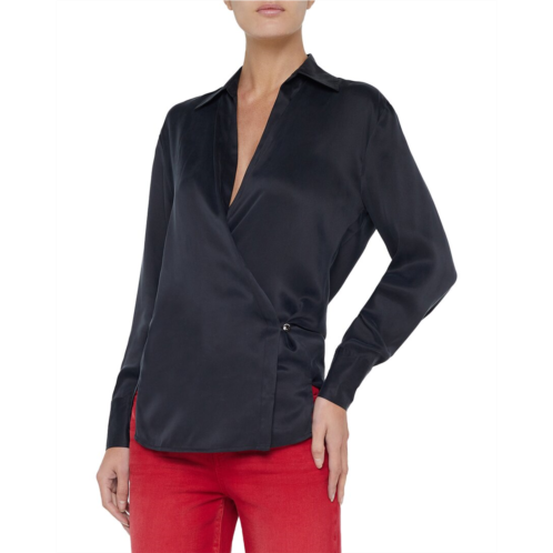 sora wrap front silk blouse