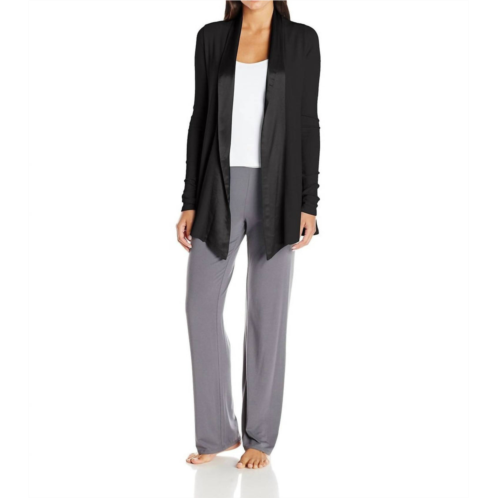 PJ Harlow shelby satin trimmed robe with pockets in black