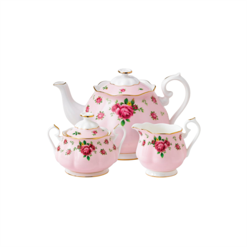 Royal Albert new country roses pink teapot sugar cream 3 piece set