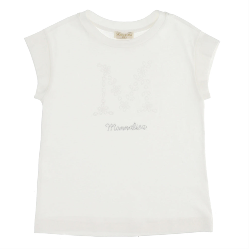 Monnalisa cream rhinestone logo t-shirt