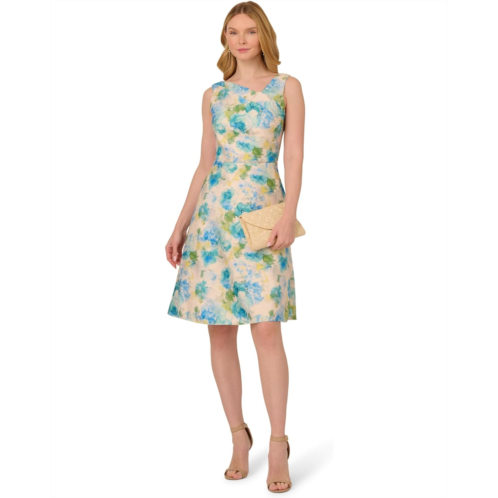 Adrianna Papell Asymmetrical Jacquard Midi Dress